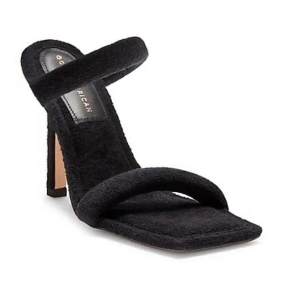 NEW Good American Women's Terry Slip On High Heel Sandals in Black - Picture 2 of 8
